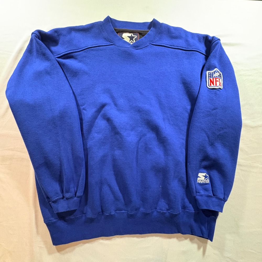 Starter NFL Crewneck Sweatshirt Royal Blue Vintage Embroidered Logo XL RN67879